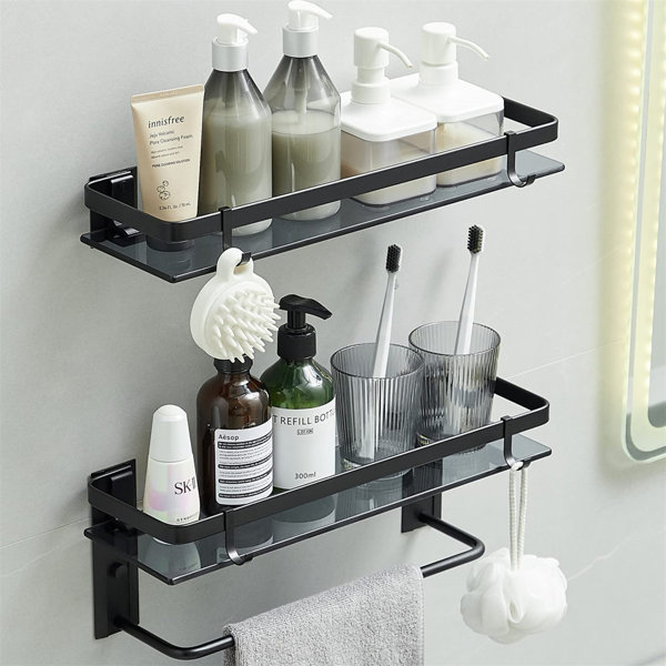 Rebrilliant Glass Shelf For Bathroom Black Bathroom Shelves With Towel